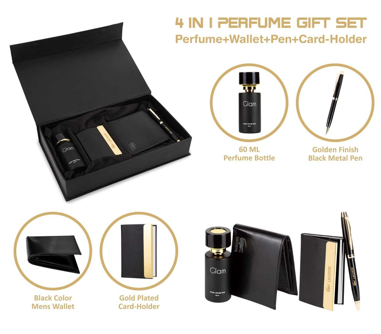 4 in 1 Perfume Gift set : Perfume, Metal Pen, Wallet , Cardholder.
